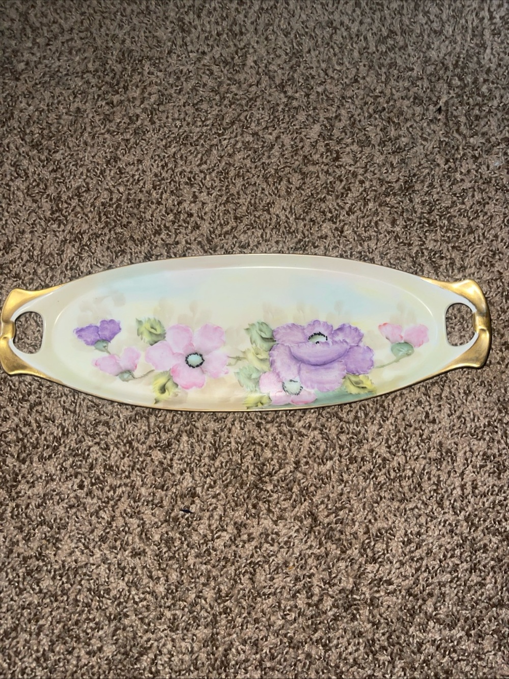 Hand-Painted Floral Ceramic Serving Tray - Lavender and Pink